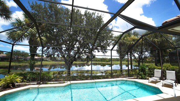 Beautiful lake views, sounds of nature, and private pool with 4 loungers.