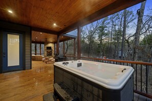 Relax and unwind with friends or family in the hot tub for 4, surrounded by the serene beauty of nature. And don't forget to enjoy the stunning views from our amazing wrap-around deck
