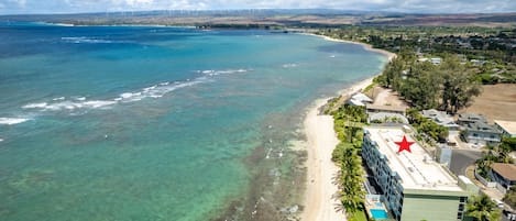 Aerial View Looking Towards Haleiwa - Building Depicted with a RED Star