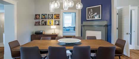 Dining Room with seating for 10, with record player and records