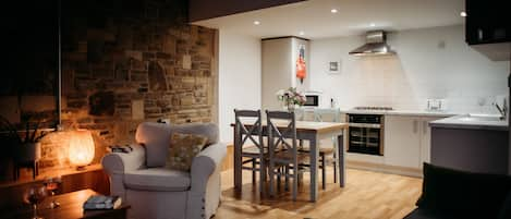 Cosy open plan kitchen and living area