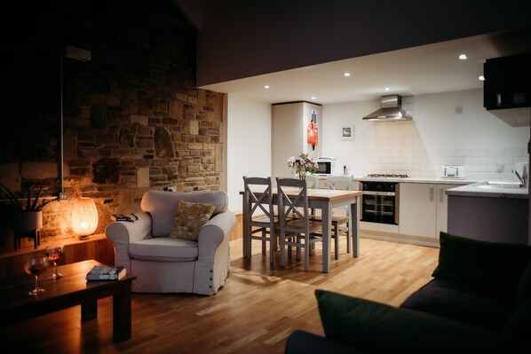 Cosy open plan kitchen and living area