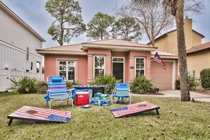 Centrally located in the desirable, secure Emerald Waters Community, this home comes well decorated and FULLY STOCKED with upgraded beach gear - wagons, cornhole, and more!