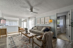 Beachy modern decor in the family room