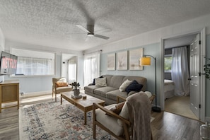 Beachy modern decor in the family room