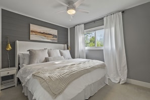 Master bedroom with super soft linens and king size bed