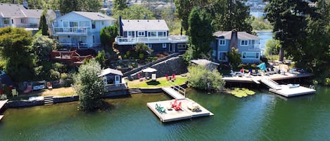 Views from the lake to the house and neighbours.