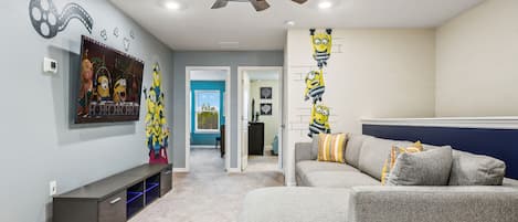 Adorable Minion Themed Movie Area in Loft with Flat Screen TV