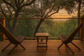 The back patio with chairs. 