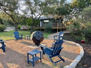 View from the fire pit area to the cottage.