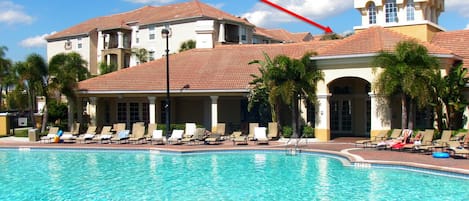 Located top floor, directly by the main pool area and clubhouse.