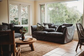 The couches in the open-plan kitchen lounge 