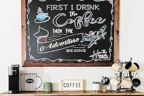 Fully stocked coffee bar.