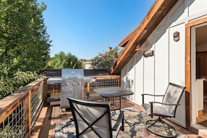 Your treetop porch surrounded by fruit trees