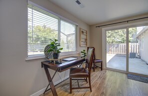You will have your very own office desk to work from and overlook the garden 