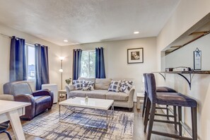 Comfy couch, chair, and bar stools, portable air conditioner unit 