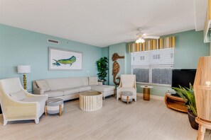 Brand new furniture in this bright living area
