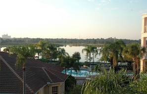 Lake and poolview from the condo. Actual photo from the balcony.