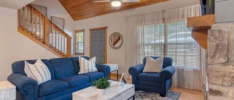 The beautifully redecorated cabin will be the perfect cozy retreat!