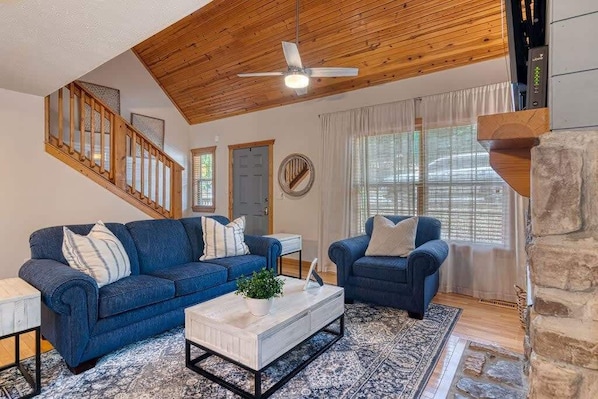 The beautifully redecorated cabin will be the perfect cozy retreat!