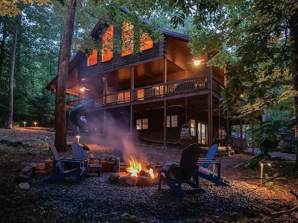 Head out to light a fire and settle in. Listen to the pond frogs, count the lightning bugs...