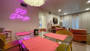 Great dining area with bar cart.  The ambience is fabulous!