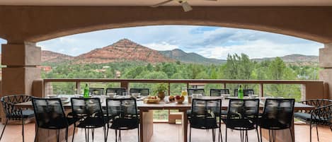 Huge outdoor dining table with incredible views.