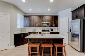 Spacious kitchen with a large island.