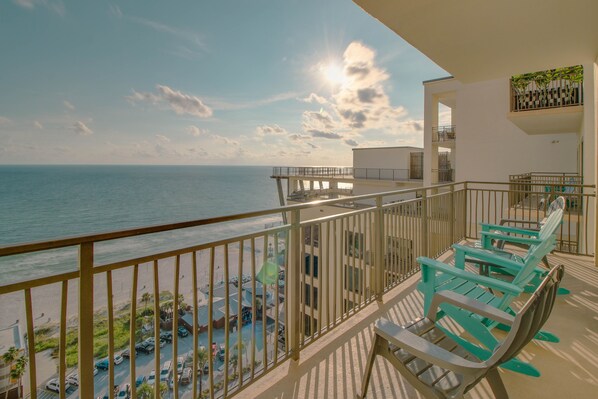 Catch a spectacular sunset with sweeping ocean views from this spacious balcony!