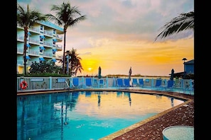 Galleon Resort Pool at Sunset.