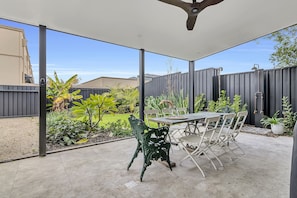 Serene garden view for relaxing gatherings.