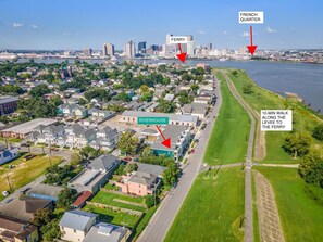 Ariel photo of the Riverhouse in proximity to the ferry and the French Quarter