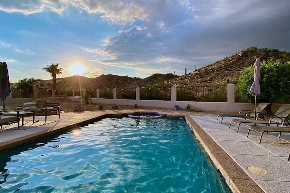 Enjoy the incredible sunsets while relaxing in the temperature-controlled pool or lounging on the patio.