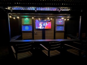 Dry bar with fridge and TV