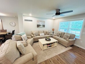 Downstairs family room with TV. 