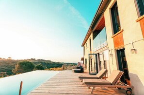 Large sun deck with views over the mountains and valley