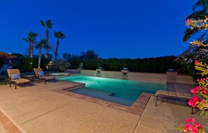 Ambient lighting outside as well as speakers throughout the house and backyard