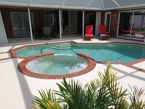 Jacuzzi, pool and patio