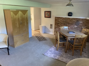 Kitchen is around the corner.