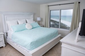 master bedroom with gulf view, king bed