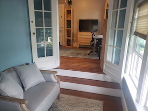 Love seat and view from bedroom