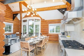 The main level of the Mountain Village Unit is an open plan with contemporary mountain vibes.  The main Level to this Condo features the open living and kitchen area as well a a guest room with ensuite bathroom.