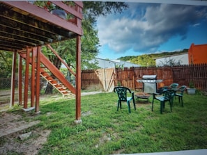 Yard - Firepit & Grill. We've updated our yard and painted! Deck&Stairs now GRAY
