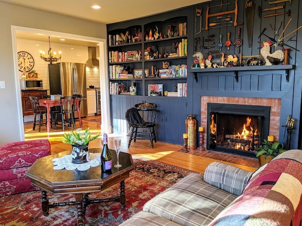 Living Area with Wood Fireplace at The Roost