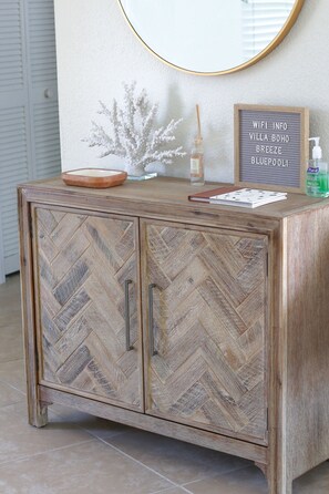 Entryway table (wifi router access inside).