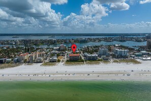 Easterly view across Clearwater Beach Island, Island Estates, and lots of water