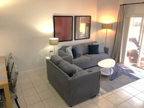 Dining area overlooking living room