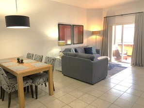 Dining area overlooking living room