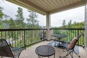 Private balcony with mountain views.