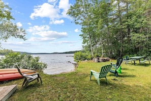 Swimming area at Trickey Pond.  2 single kayaks and life jackets are provided.